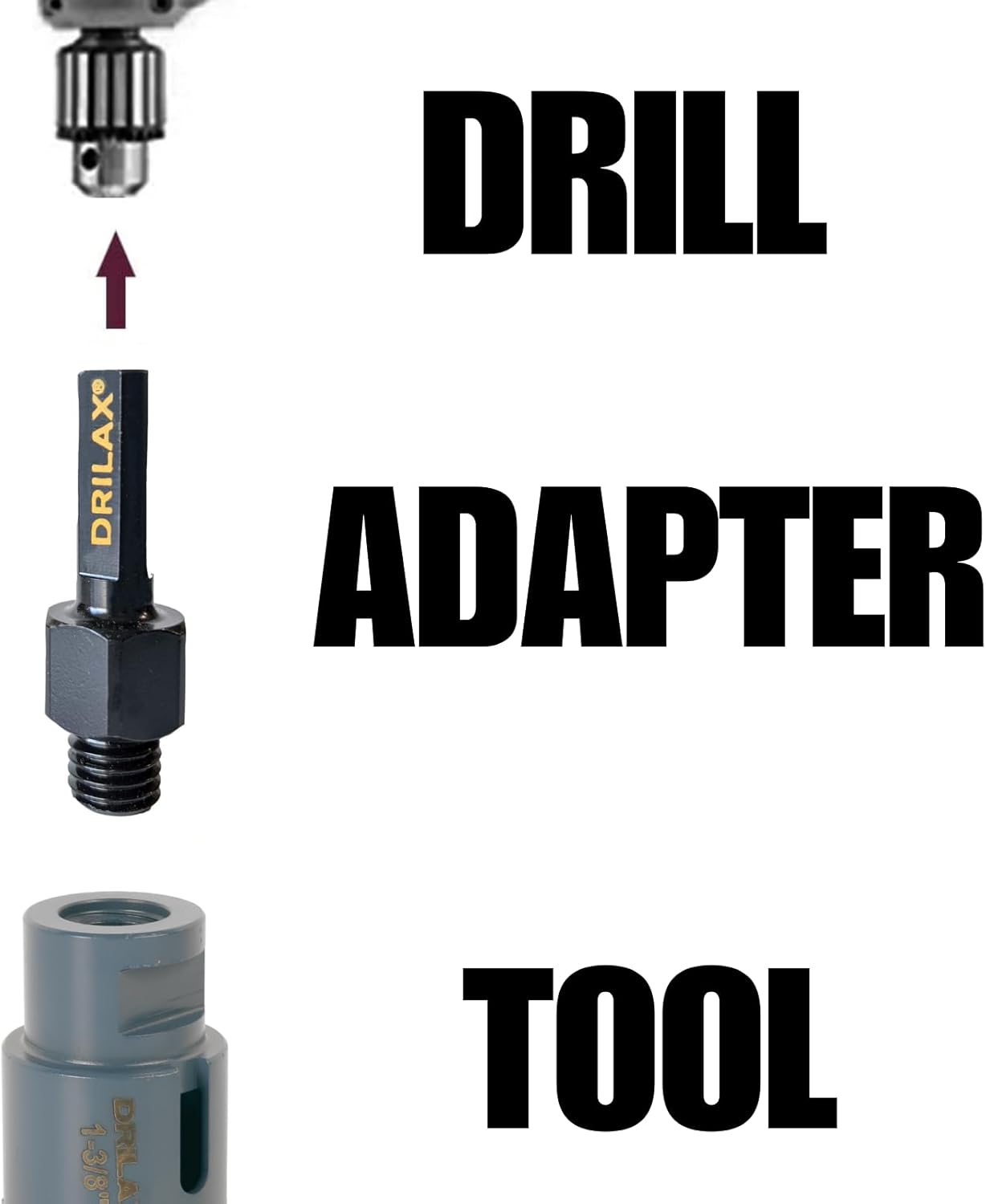 Heavy Duty Core Drill Adapter for Threaded Arbor Diamond Hole Saw 5/8 inch - 11 to 1/2" Shank Sanding Attachment Arbor Shaft Adapter