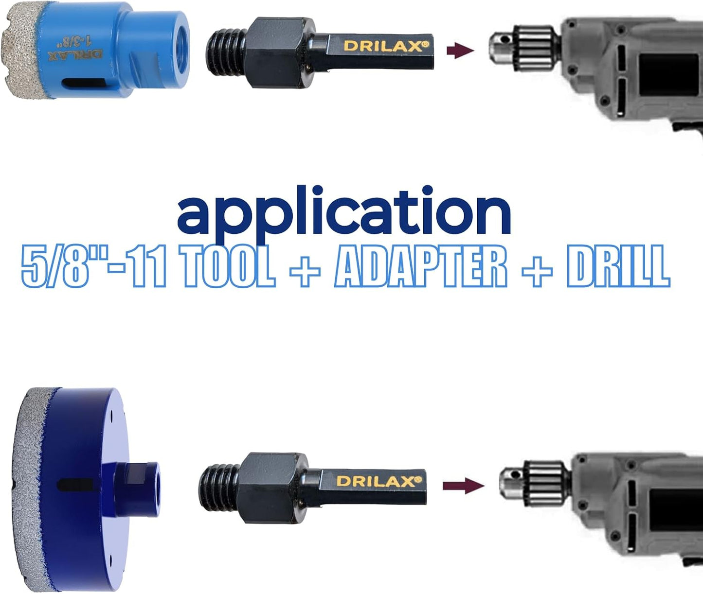 Heavy Duty Core Drill Adapter for Threaded Arbor Diamond Hole Saw 5/8 inch - 11 to 1/2" Shank Sanding Attachment Arbor Shaft Adapter