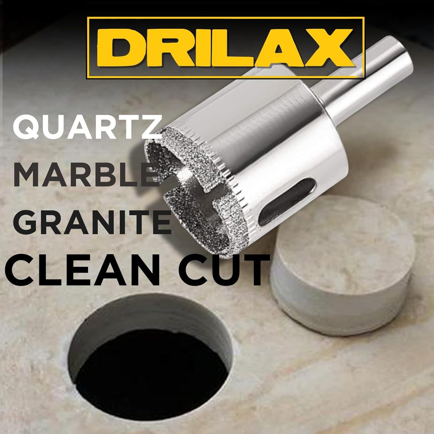 Drilax 5 Pcs Diamond Drill Bit Set 3/4", 1", 1-3/16", 1-3/8", 1-5/8" Wet Cutting Tiles, Glass, Fish Tanks, Marble, Granite, Ceramic, Porcelain, Bottle