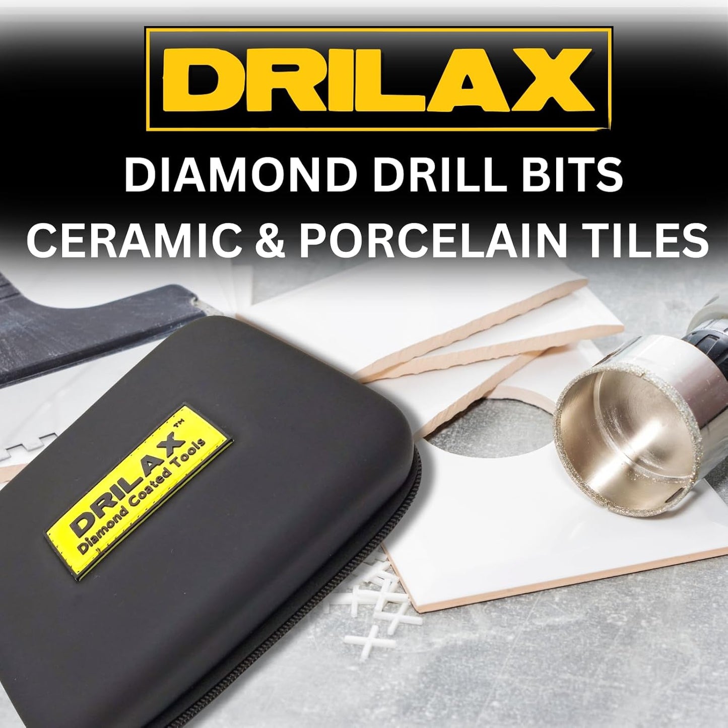 Drilax 5 Pcs Diamond Drill Bit Set 3/4", 1", 1-3/16", 1-3/8", 1-5/8" Wet Cutting Tiles, Glass, Fish Tanks, Marble, Granite, Ceramic, Porcelain, Bottle