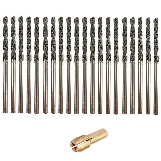 Diamond Drill Bit 2.5mm 20 Pieces Set Twist Tip Glass Drilling Making Jewelry Necklace Earrings Pendants Bracelets with Sea Shells Beach Rocks Ceramic Porcelain Gemstones