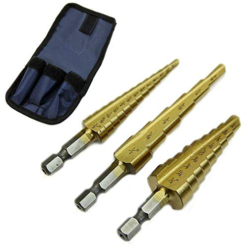 DRILAX 3pcs Quick-Change 1/4" Hex Shank Larger Titanium Coated Step Drill Bit 28 Hole Sizes 2-Flute