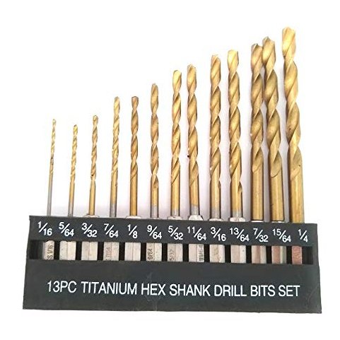 Hex Drill Bit Set 13Pcs Quick Change Shank Premium HSS Titanium Wood Steel Metal Plastic Improved Design 1/16” to 1/4” Holder Included